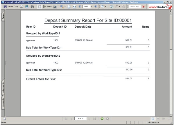 Deposit Summary by Site Report